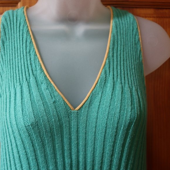 Vintage 90s Teal Green Ribbed Knit V-Neck Midi Dress (Size 14) - Bodycon Belted - Picture 6 of 15